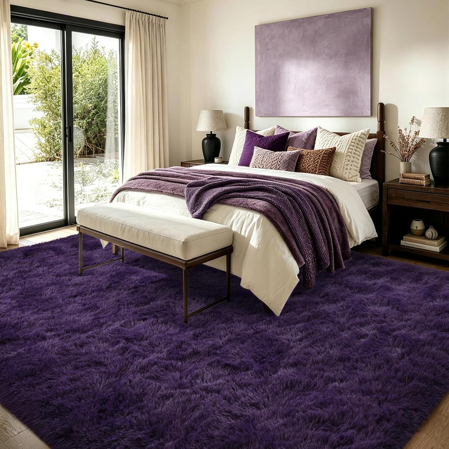FinrèC Soft Purple Rugs for Bedroom Living Room, 4X6 Feet Modern Indoor Fuzzy S