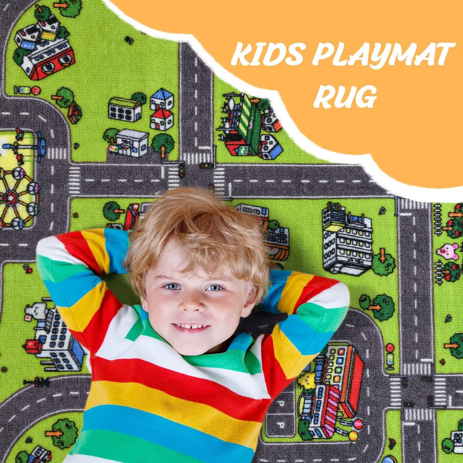 Kids Rug for Playroom Classroom, 4×6 Non Slip Kids Car Road Traffic Playmat f…