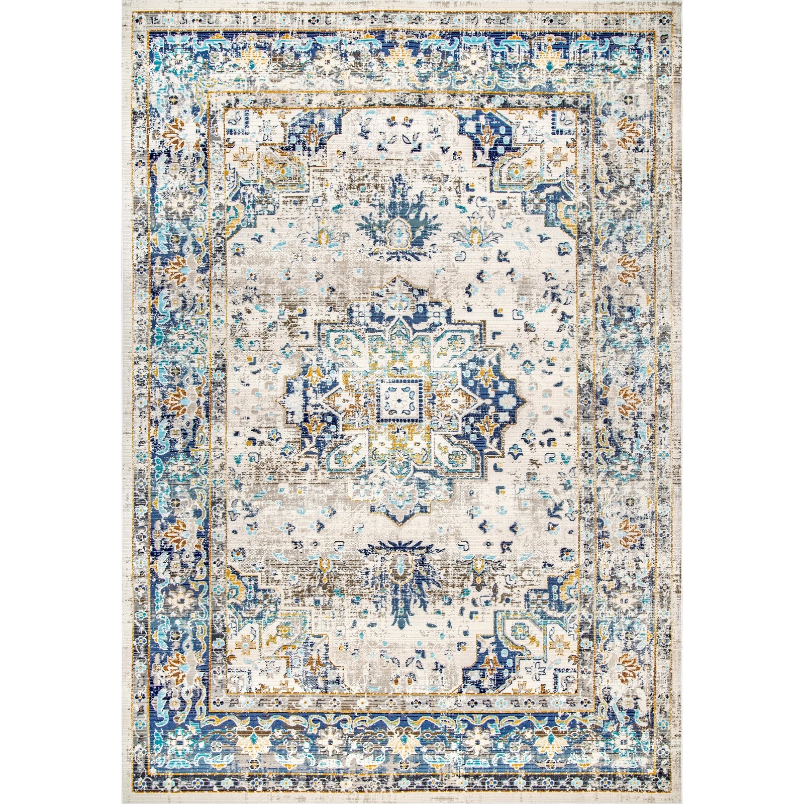 Ainsley Distressed Medallion Accent Rug, 3×5, Blue