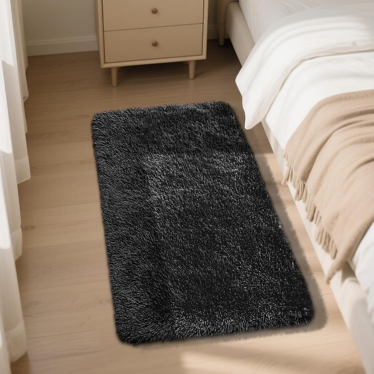 Fluffy Rug Shag Area Rug, Black 2×4 Area Rugs for Bedroom, Small Bedside Rug,…