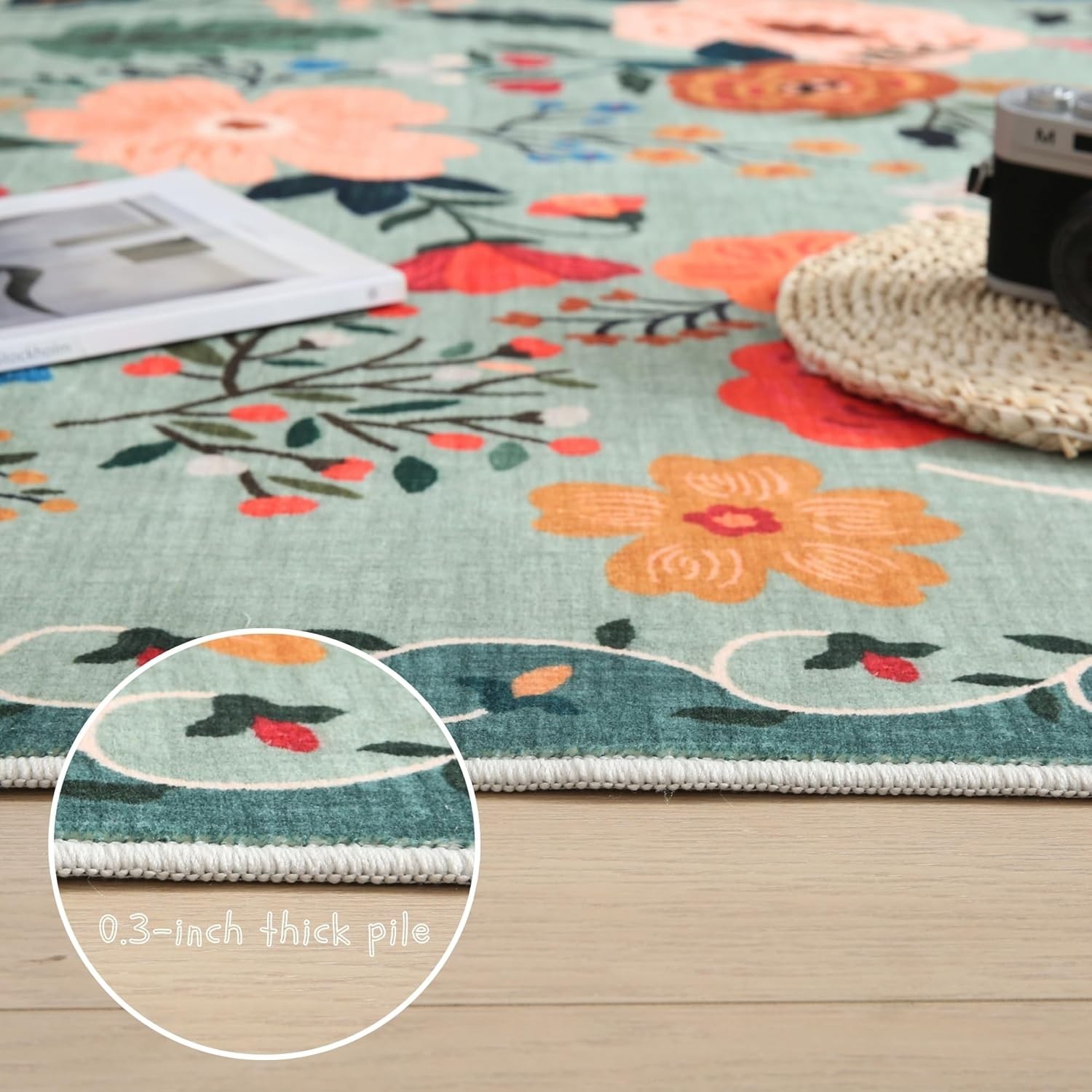Eco-Friendly Washable Boho Floral Area Rug