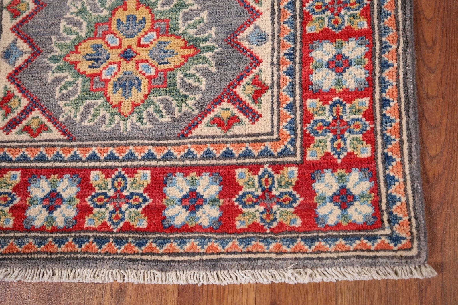 Gray Kazak Accent Rug 2×3 Hand-knotted Wool Geometric Oriental Carpet for Foyer