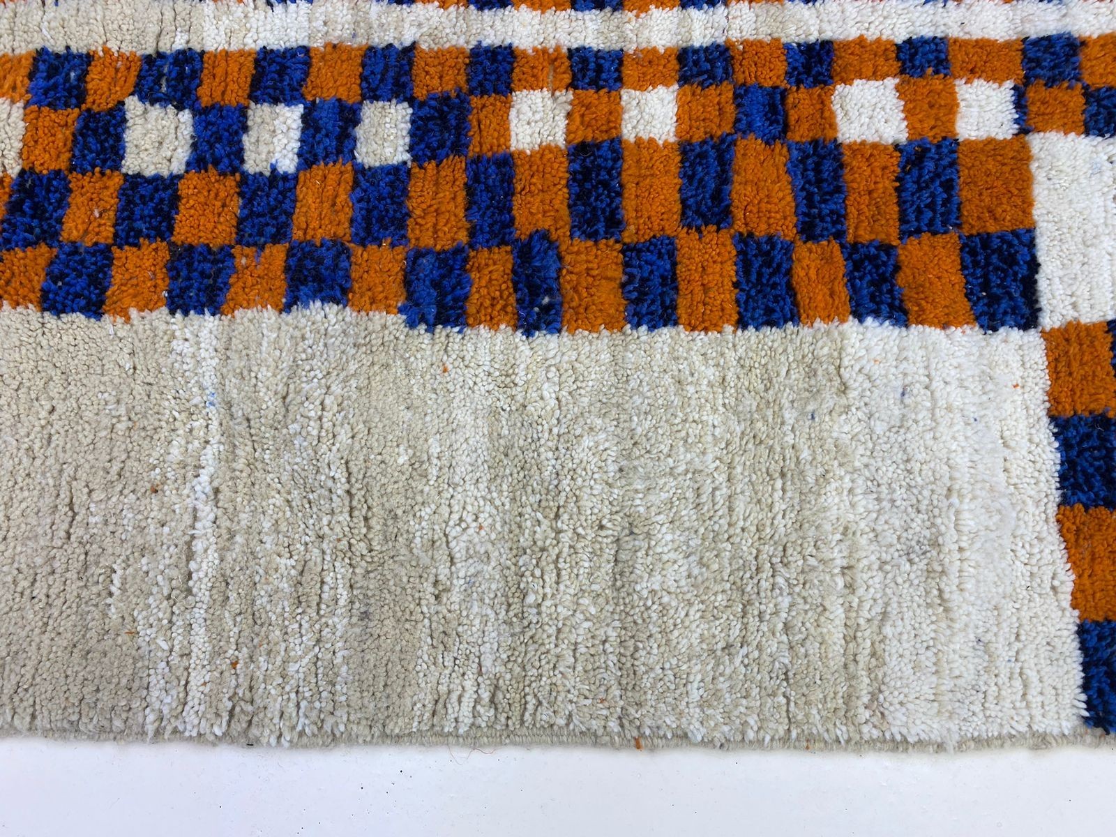 Handmade Moroccan Berber Wool Rug Blue Orange Geometric Tribal Area Carpet Boho