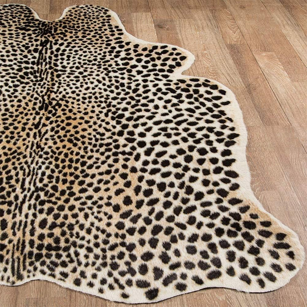 Leopard Print Faux Fur Area Rug 6.8×5.2Ft for Living Room & Bedroom