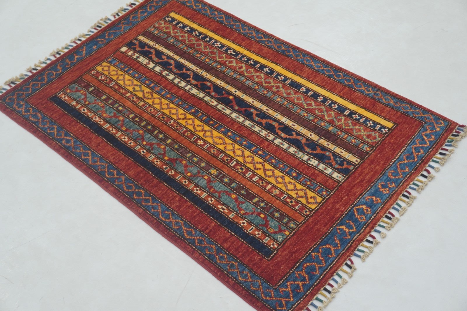 3×4 ft Red Striped Hand Knotted Wool Tribal Area Rug