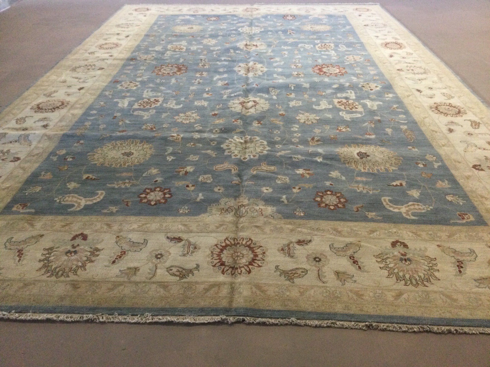 12’ X 18’ Light Blue Beige Ziegler Hand Knotted Large Oriental Rug Oversized