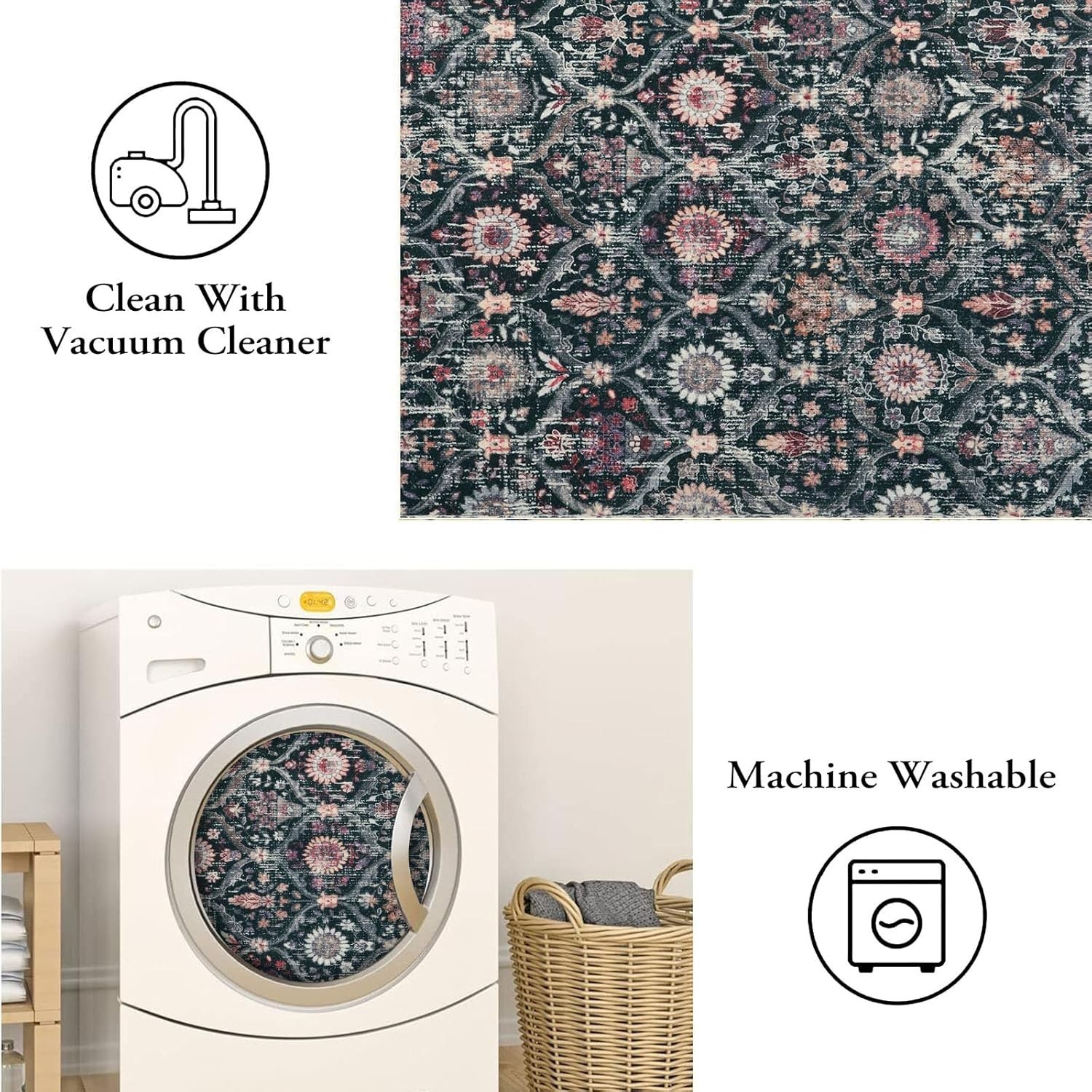 Soft Vintage Moroccan Round Rug – 3ft Washable Carpet for Home Safety & Style