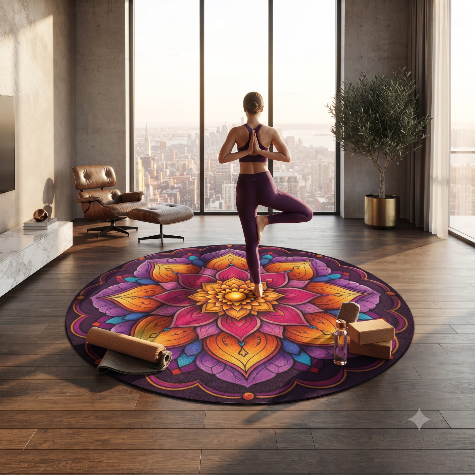 Sacred Geometry Round Rug 5FT crystal grid spiritual Rug flower of life Flo