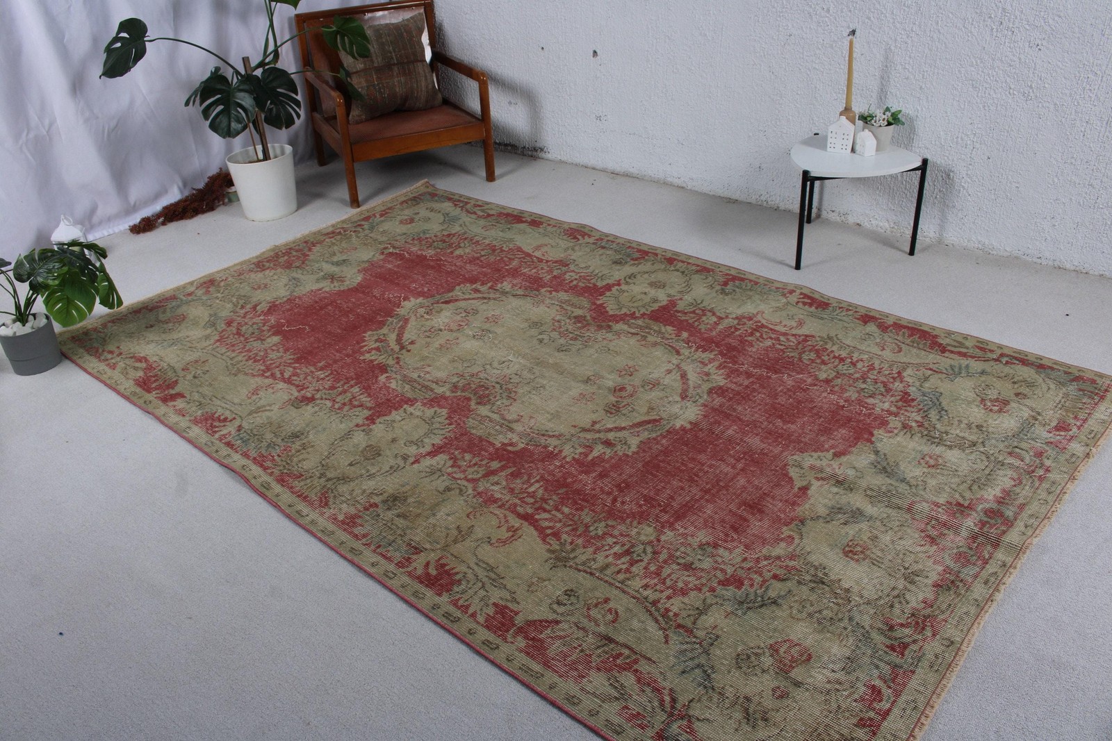 Vintage Turkish Rug, 5,9×9,3 ft Large Rug, Red Brown Handmade Wool Rug