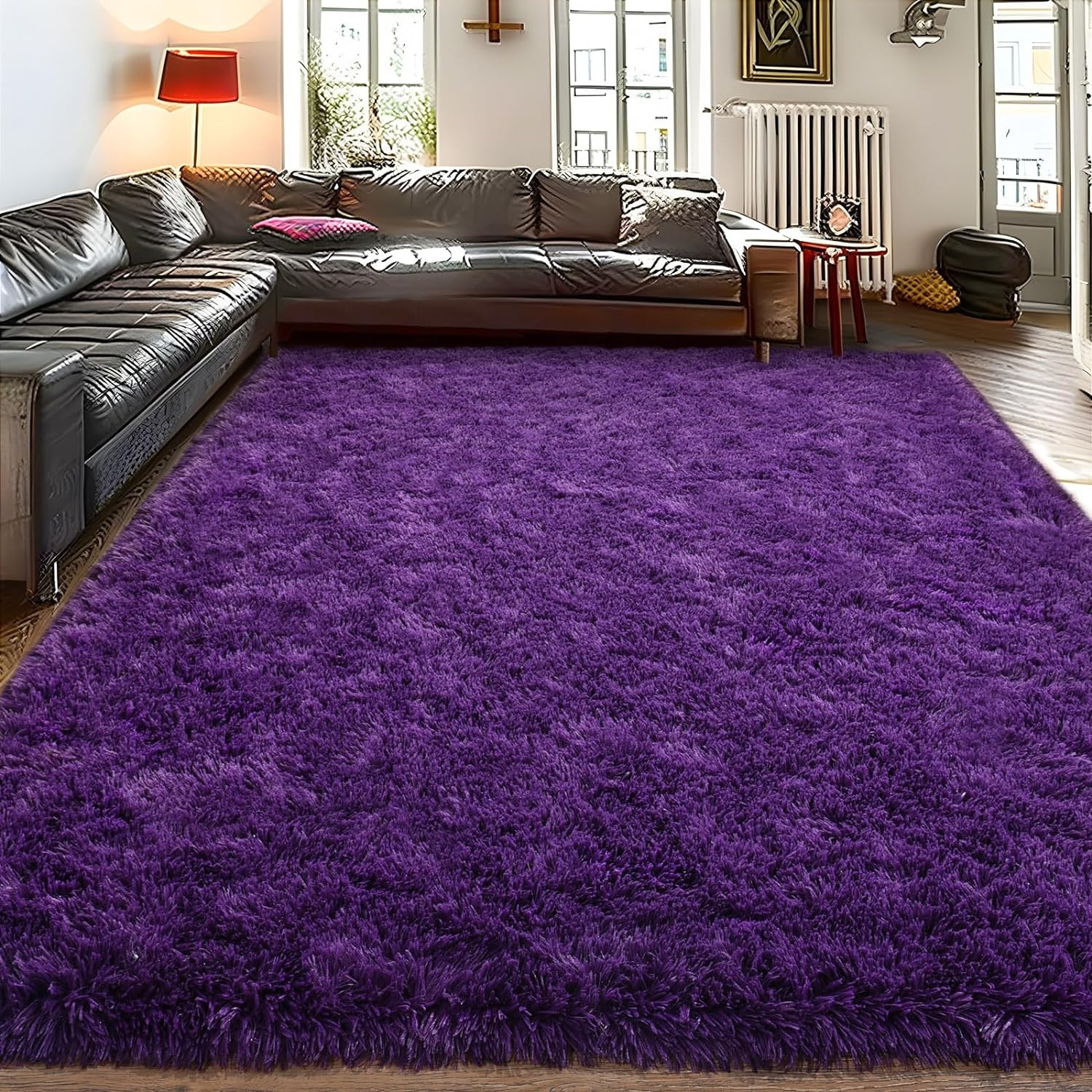8X10 Large Area Rugs for Living Room, Ultra Soft Purple Big Shag Rug for Bedroom