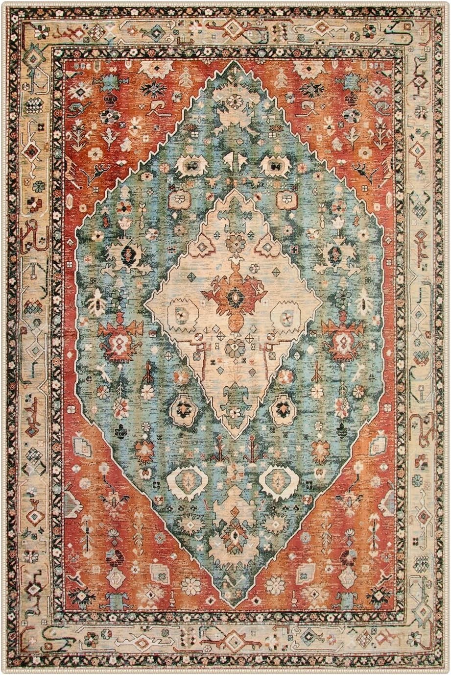 Geometric Tribal 2×3 Rug – Indoor Non-Slip, Machine Washable Design