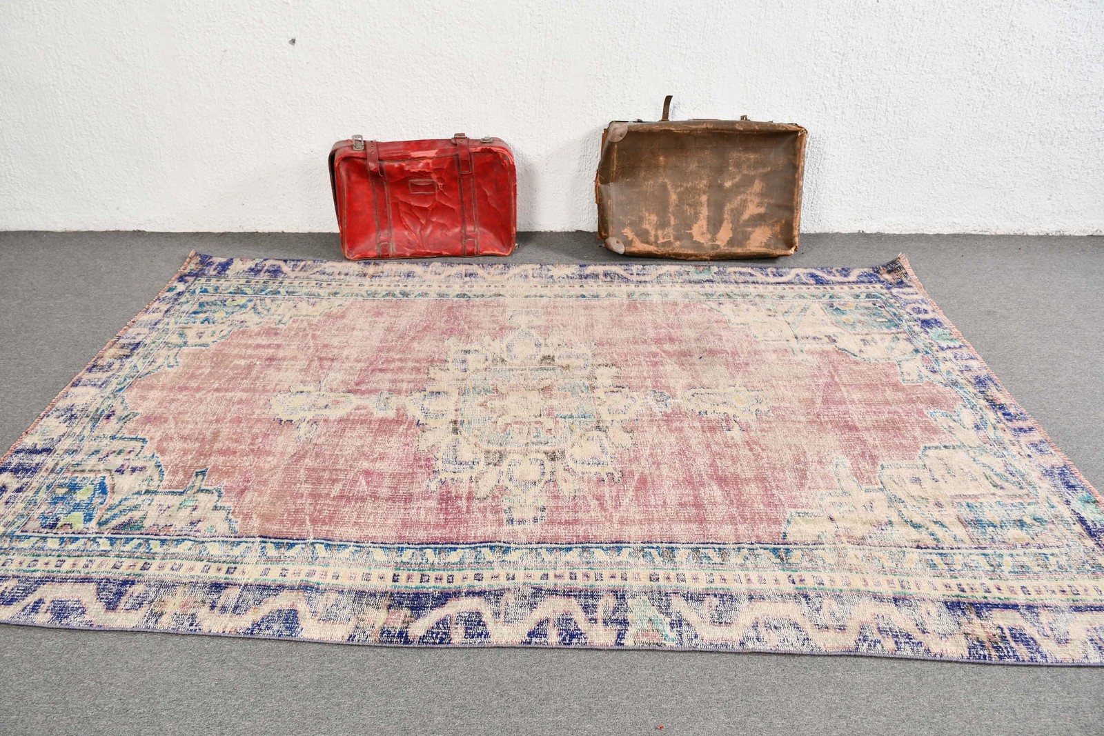 5,6×8,9 ft Vintage Rug, Turkish Large Rug, Blue Floral Wool Rug