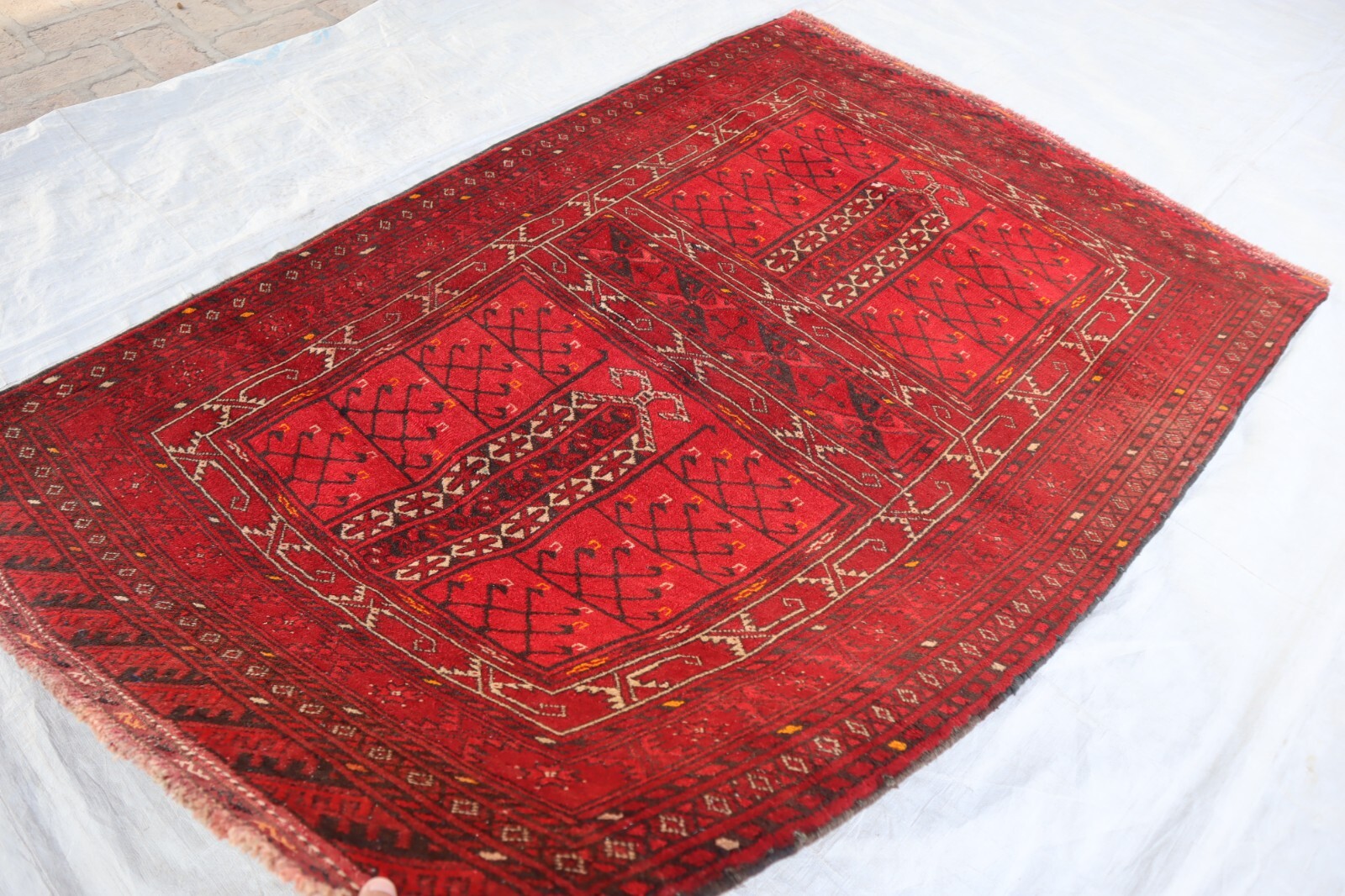 Afghan Parda Design Rug 4×6 Hand Knotted Turkmen Oriental Rug- Living Room Rug