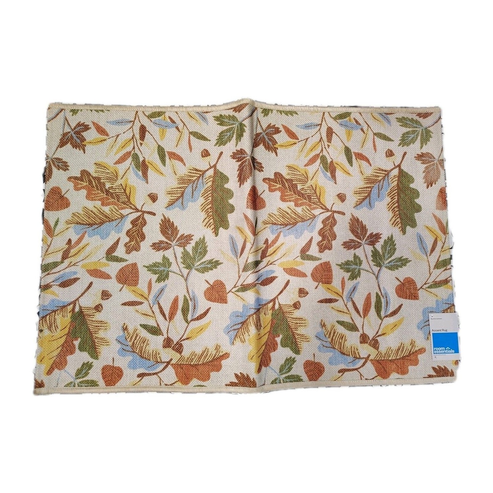 Room Essentials Washable Leaf Scatter Woven Accent Rug in Cream, Org & Gen NWT