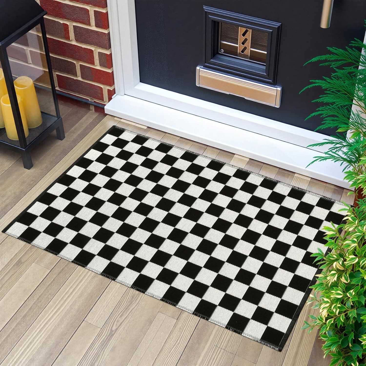 Checkered Rug 2×3 Ft Black & White Moroccan Checkerboard Rug Washable Cotton