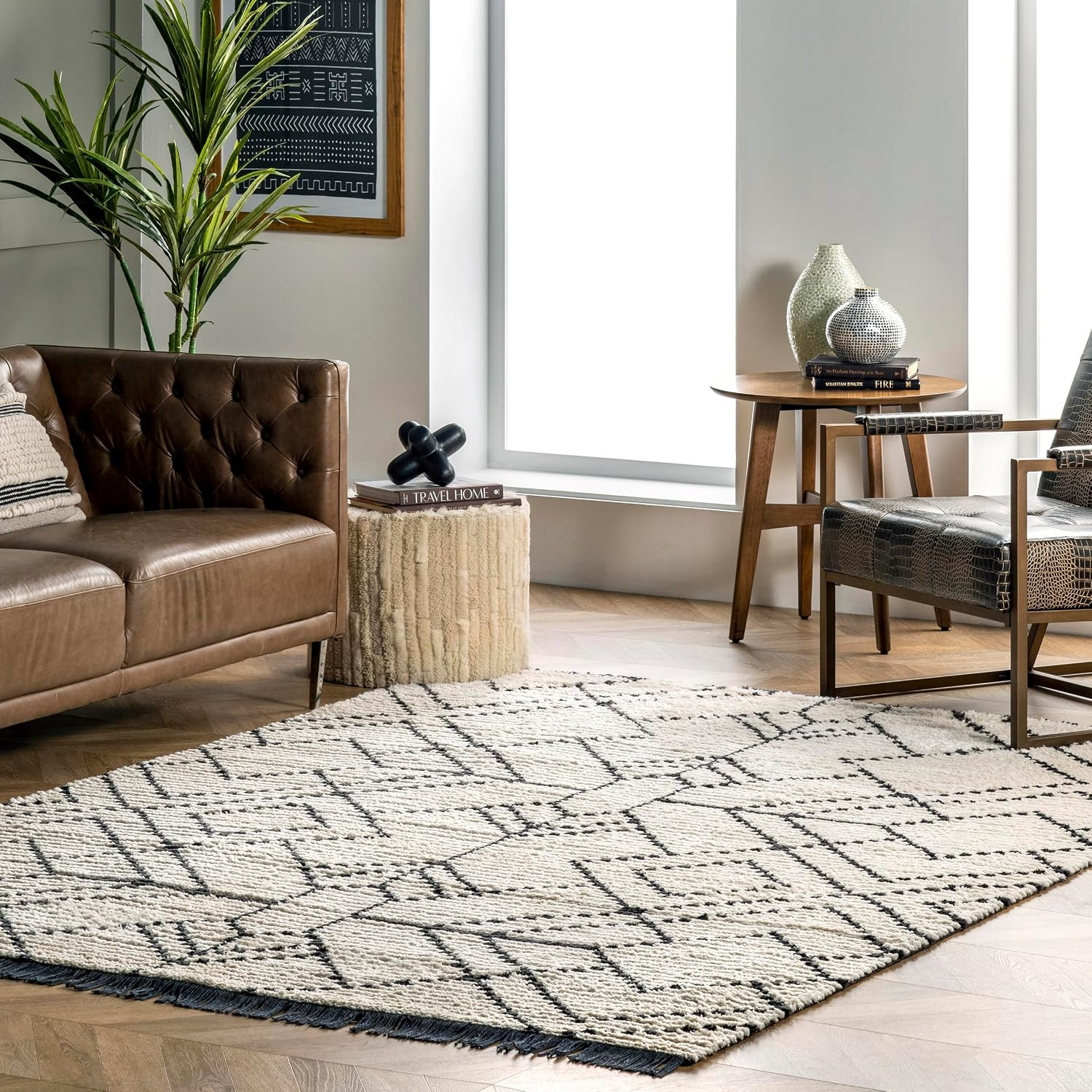 Carlina Beige Geometric Power Loomed Area Rug, 8′ X 10′