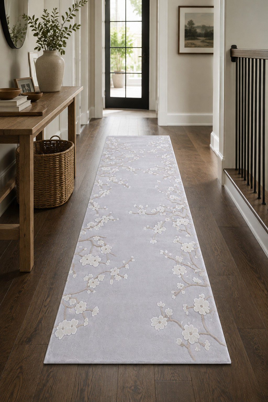 Luxury Floral Area Rug Light Gray & Ivory Handcrafted Elegant Modern Rugs