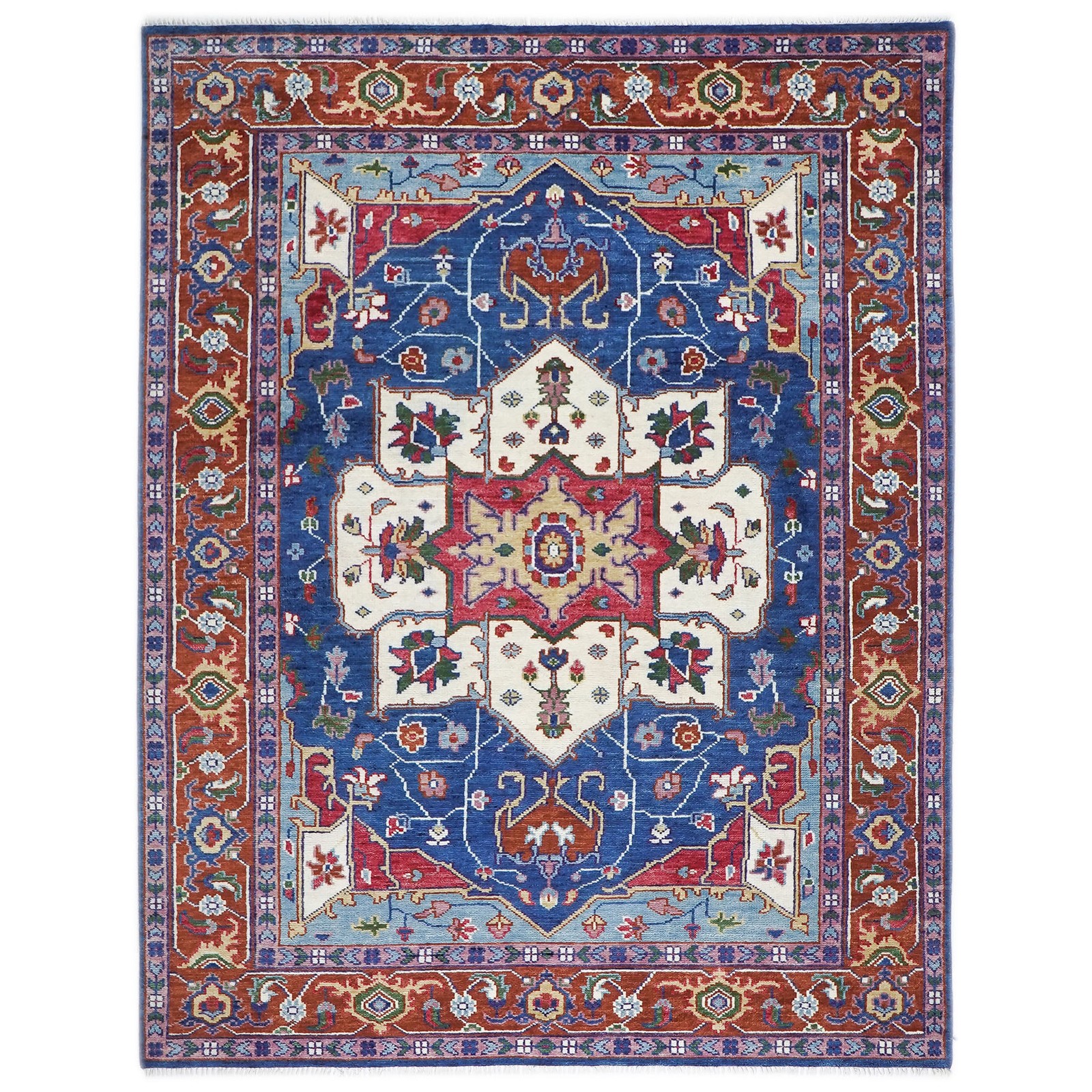 8’11”x12’2” Hand Knotted Wool Navy, Burnt Orange Oushak Tabrizz Rug