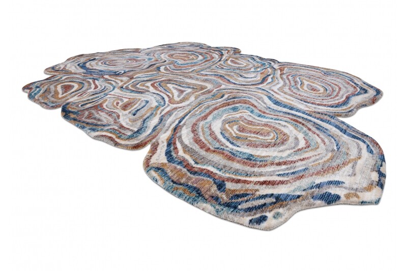 Modern Inexpensive Rugs ” Tine ” Tree Wood Irregular Shape Terracotta/Blue