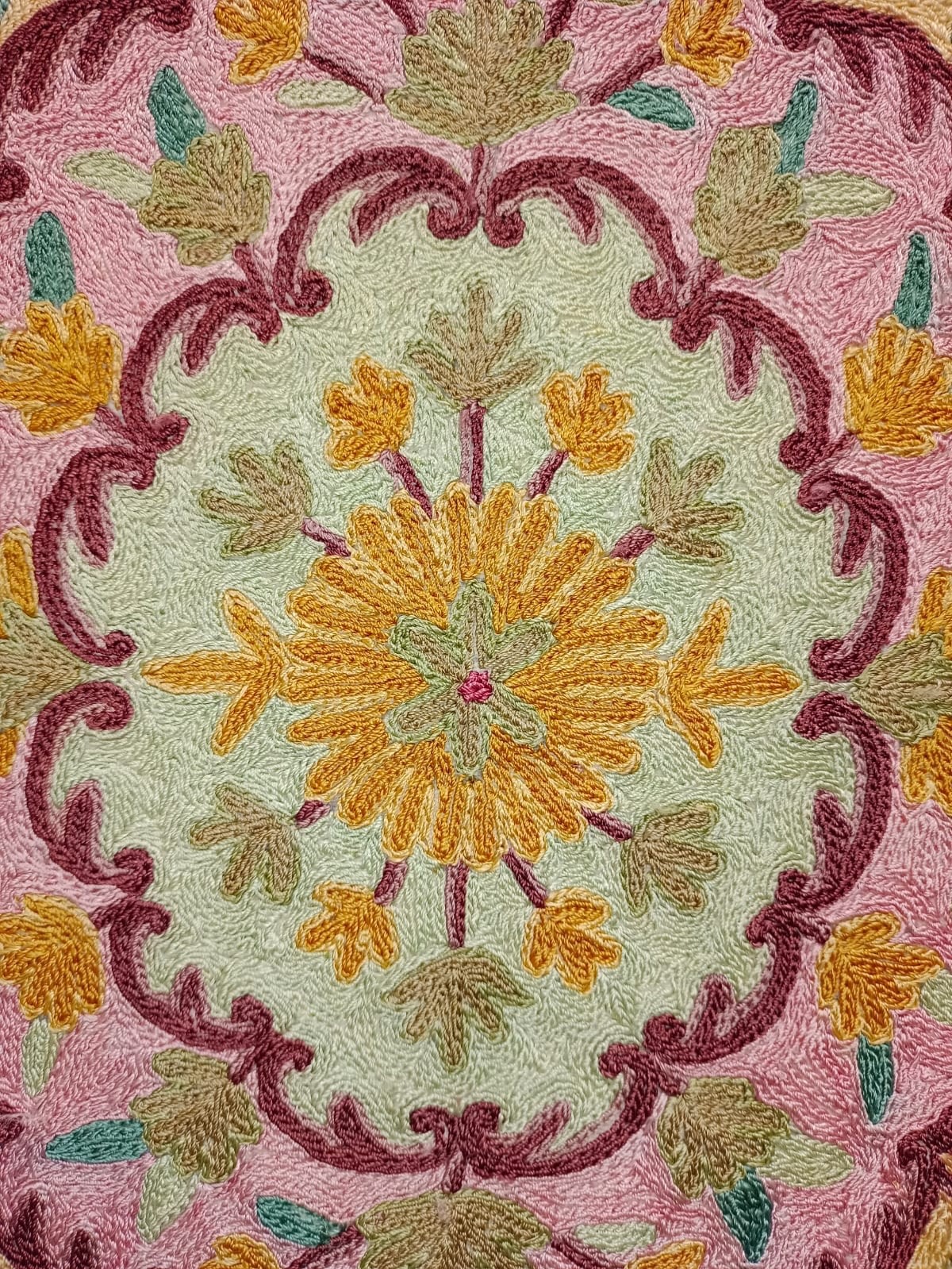 Vintage Beautiful Kashmiri Chain Stitch Hand Silk Embroidered Rug Carpet