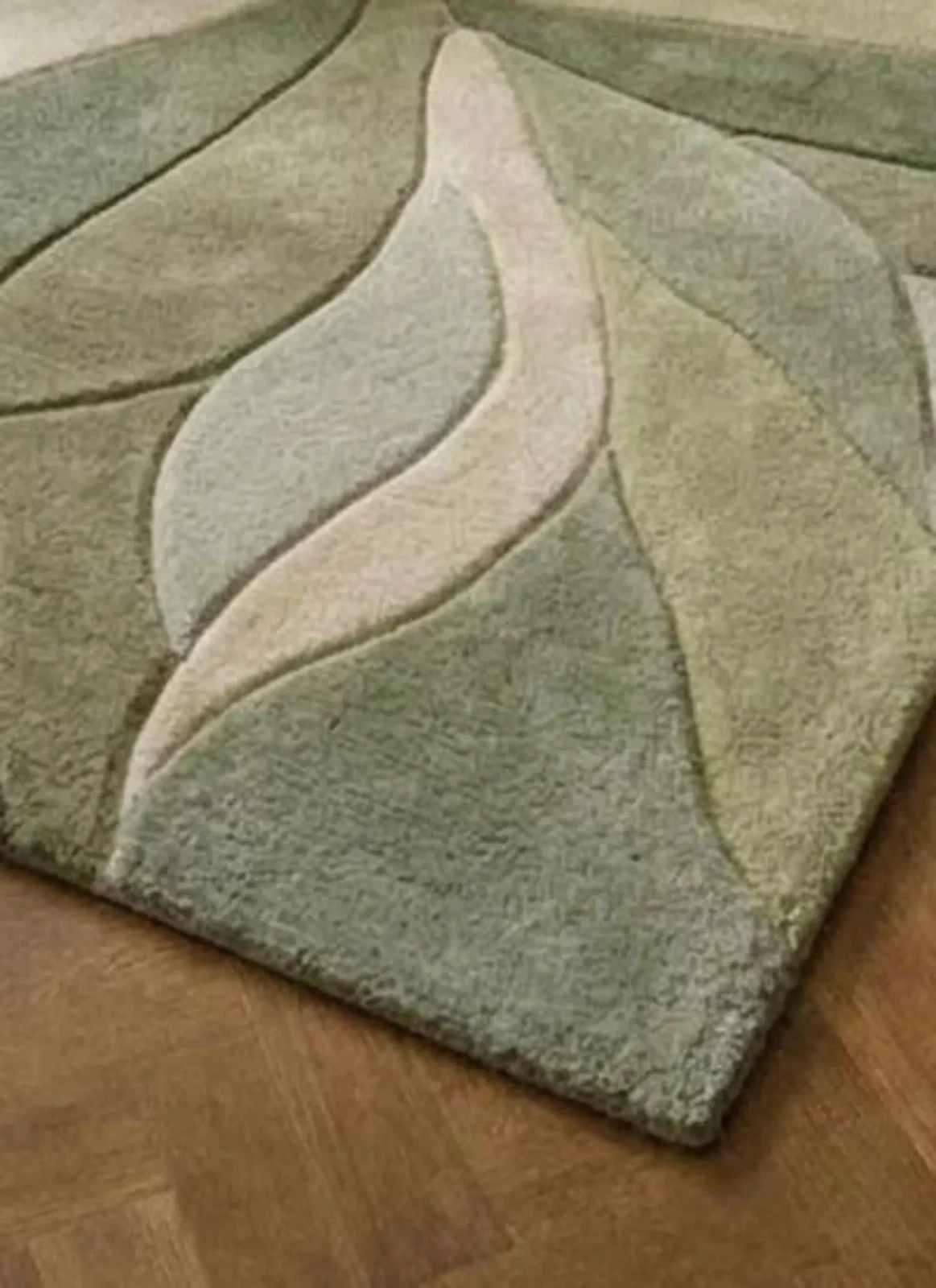 Abstract Rug, Wavy Pattern, Green & Sage Hand Tufted Wool, 3D Textured Carpet.