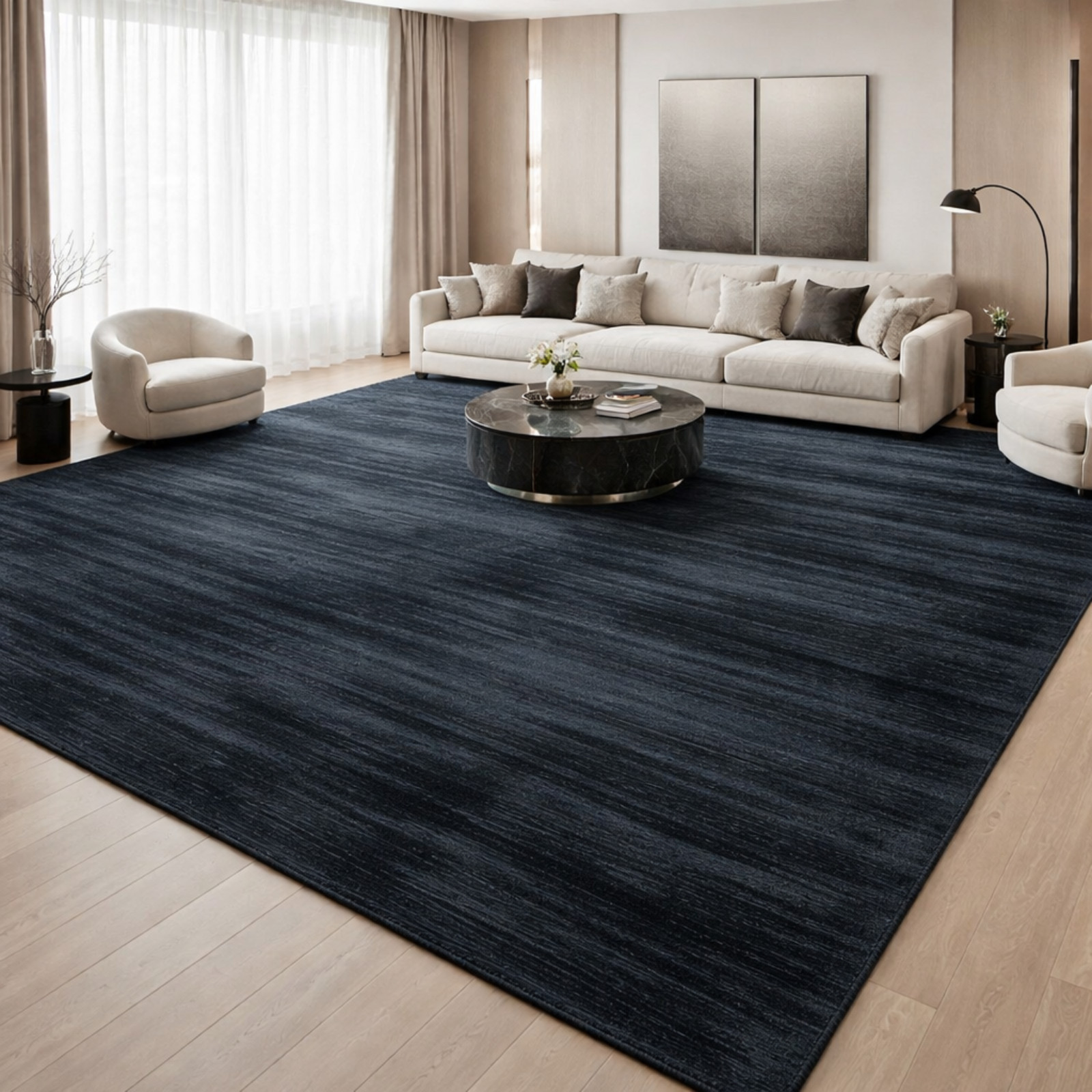 Black Modern Area Rug Non Slip Backing Floor Carpet Living Room Bedroom Decor