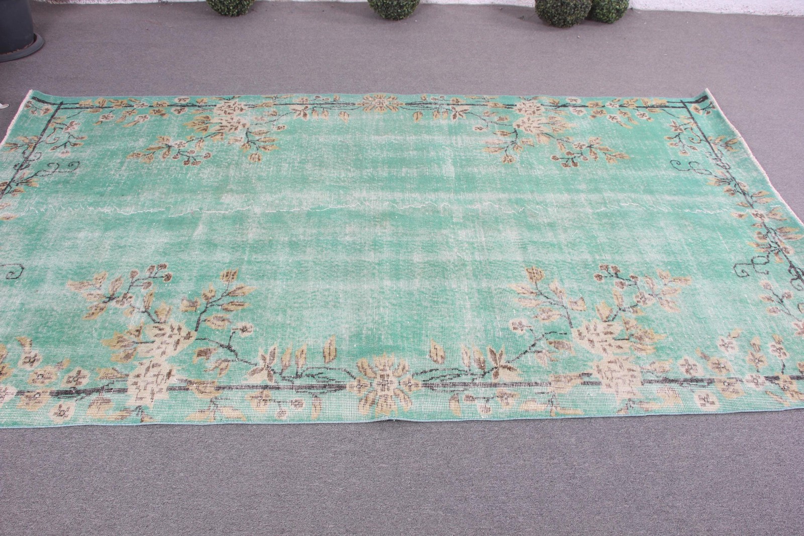 Turkish Large Rug 5×9 ft (152×274 cm), Green Camouflage Vintage Rug