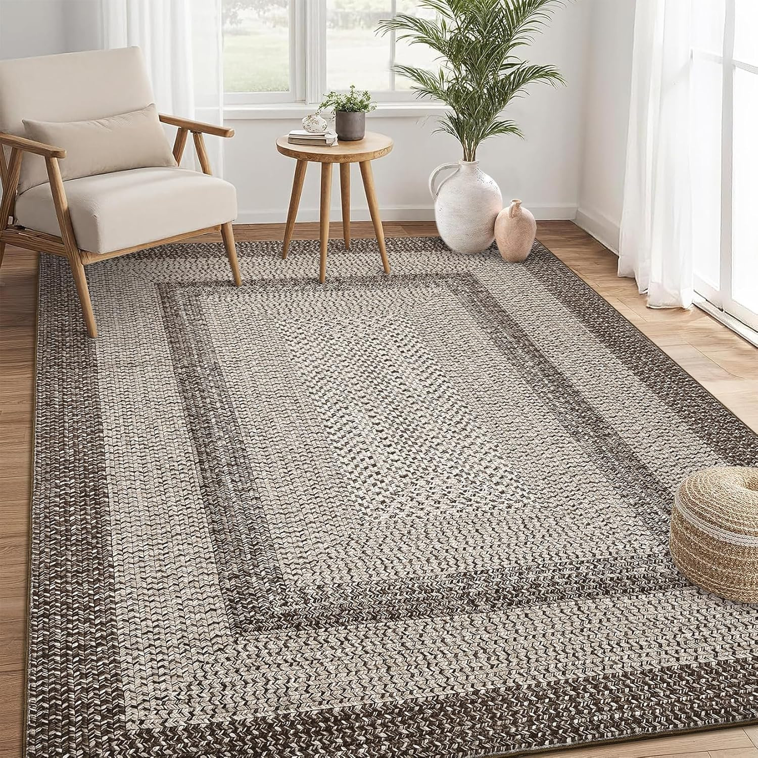 8X10 Washable Area Rug for Living Room with Rubber Backing | Stain Resistant Lar