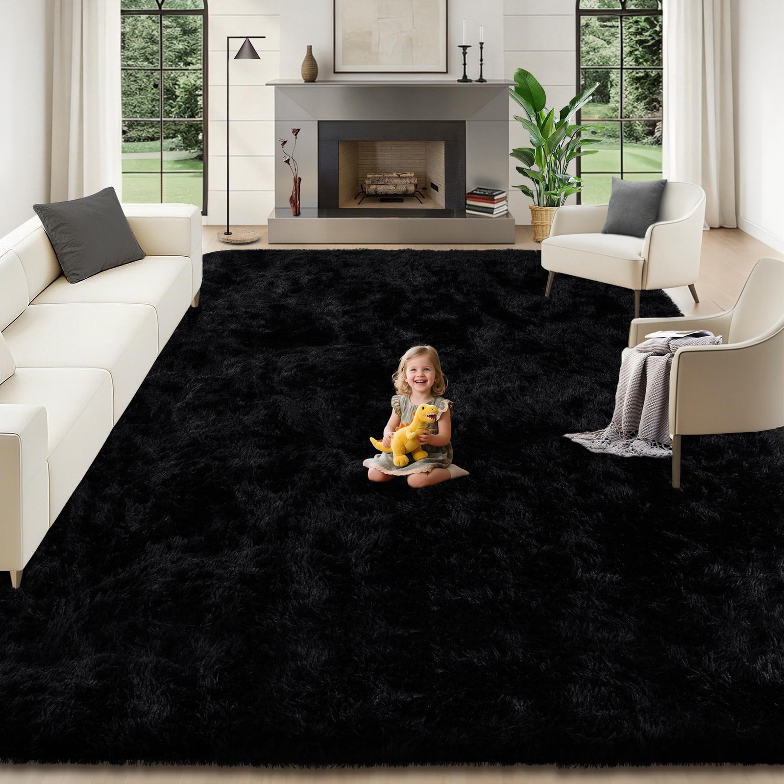 Alfombras Peludas Negra 8×10 Para Salas Cuarto Modernas Grandes Color En Oferta