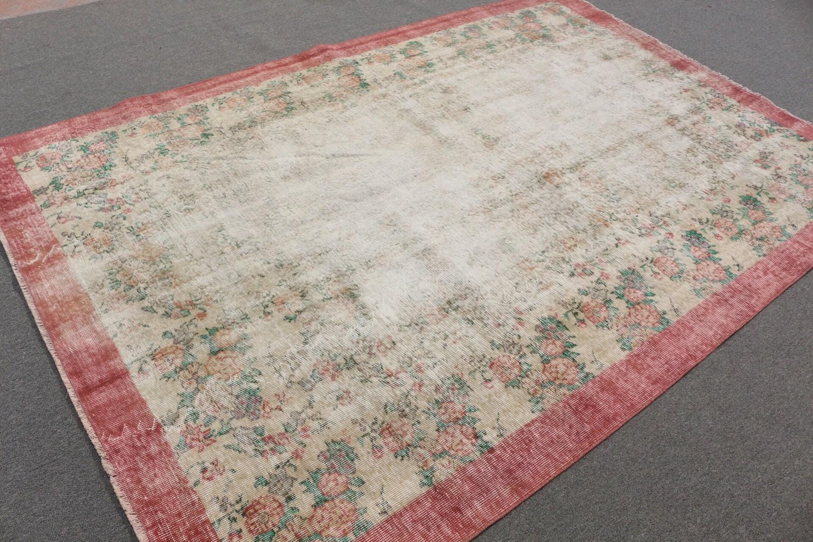 6,3×9,3 ft Large Vintage Turkish Rug, Red Animal Print Wool Rug