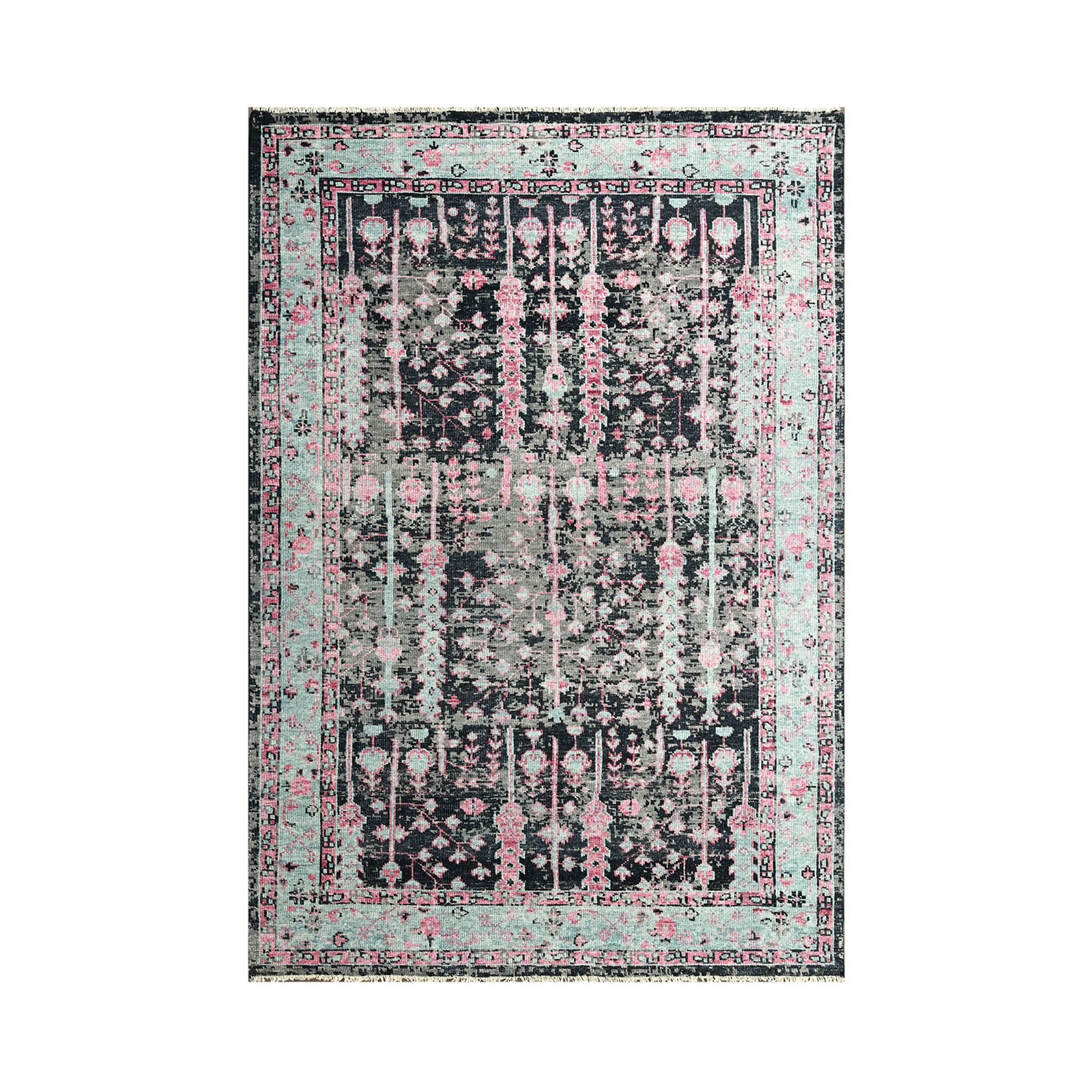 2’8”x 6’8” Black Hand Knotted Oushak Arts & Crafts Wool Area Rug