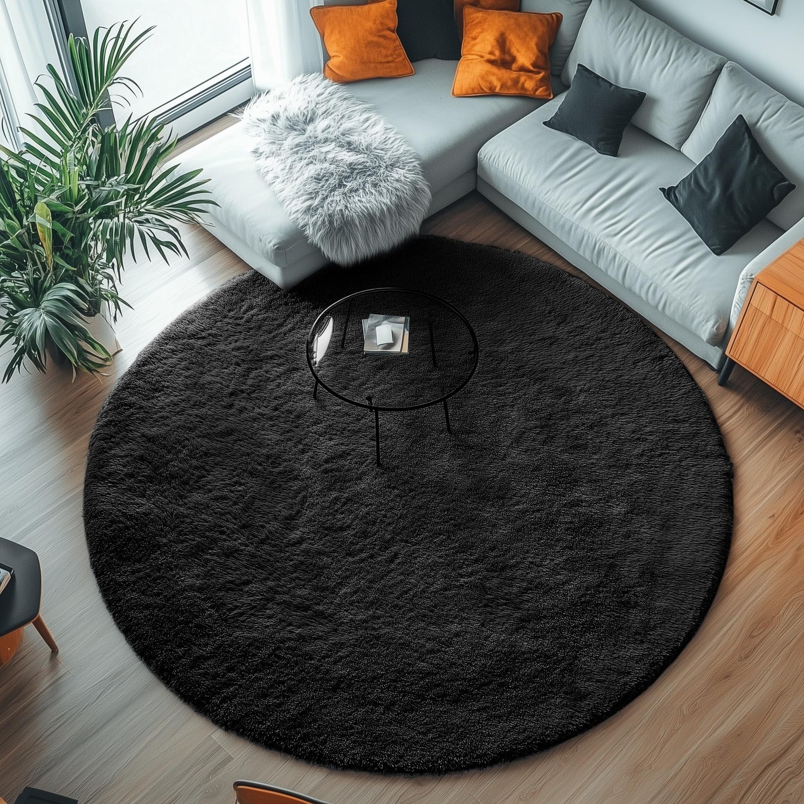 Black Round Rug 4Ft Area Rug, Circle Rugs for Kids Bedroom Living Room, Indoo…