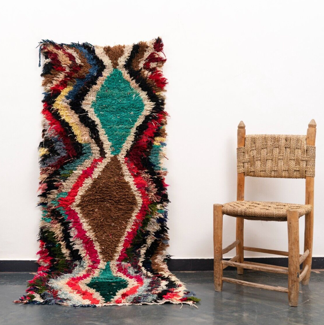3×6 Moroccan Handmade Vintage Boucherouite Cotton Area Rug Berber Rag Rug