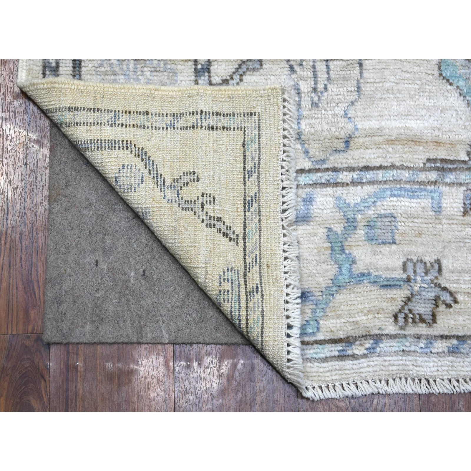 4’1″x5’10” Beige Afghan Angora Oushak Leaf Design Hand Knotted Wool Rug R71464