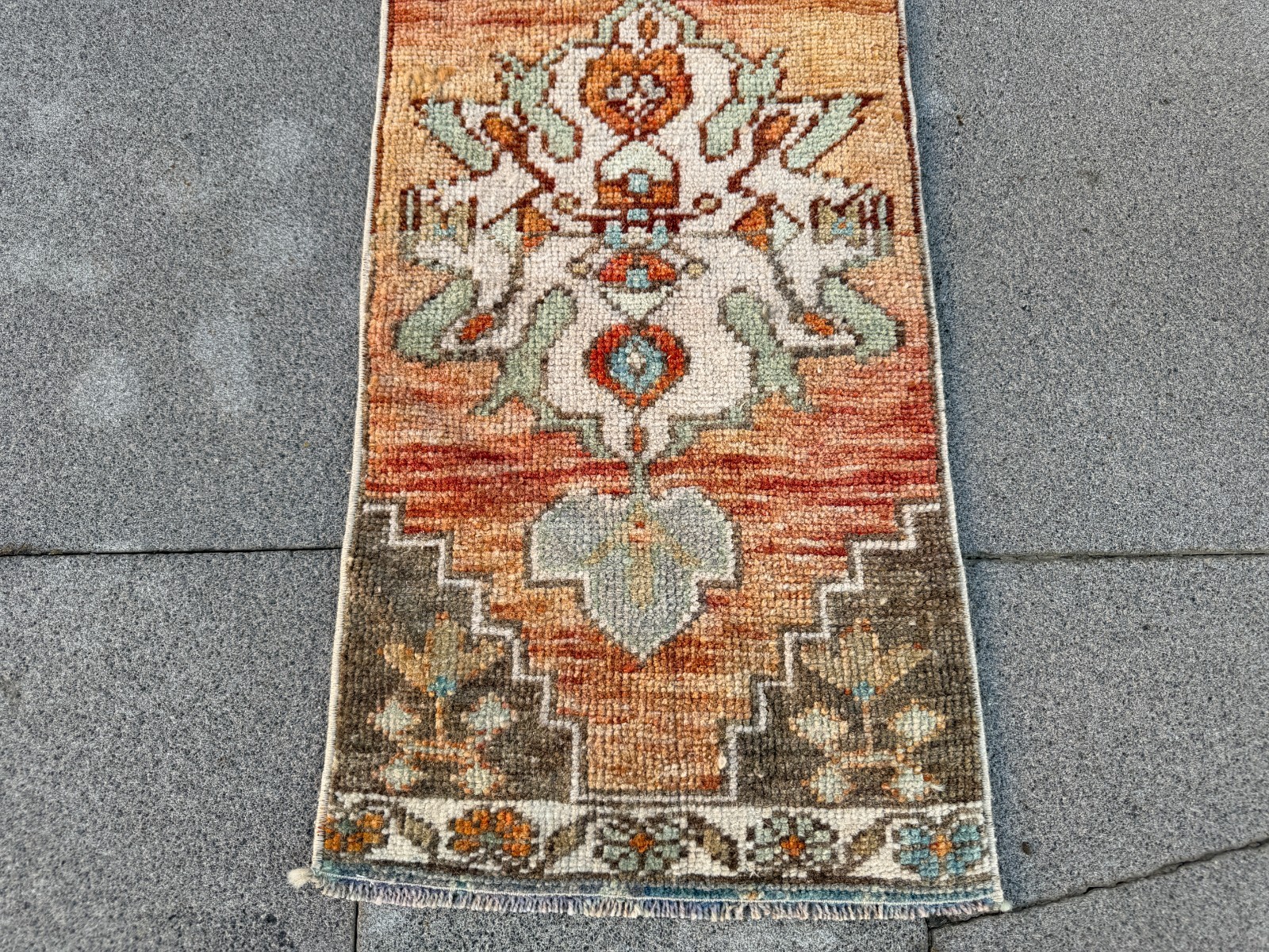 Vintage Turkish Rug 1.1×2.8 ft Small Handmade Wool Oushak Accent Area Rug