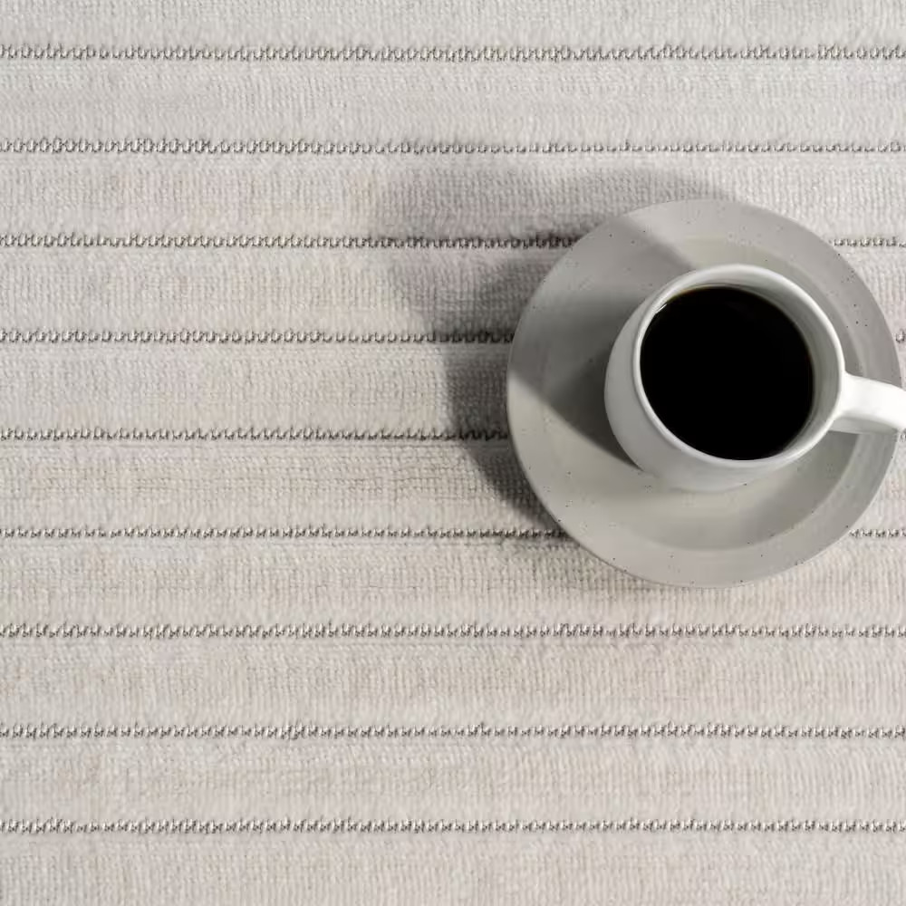 Amasha High-Low Striped Cream 5 Ft. X 8 Ft. Indoor/Outdoor Patio Area Rug