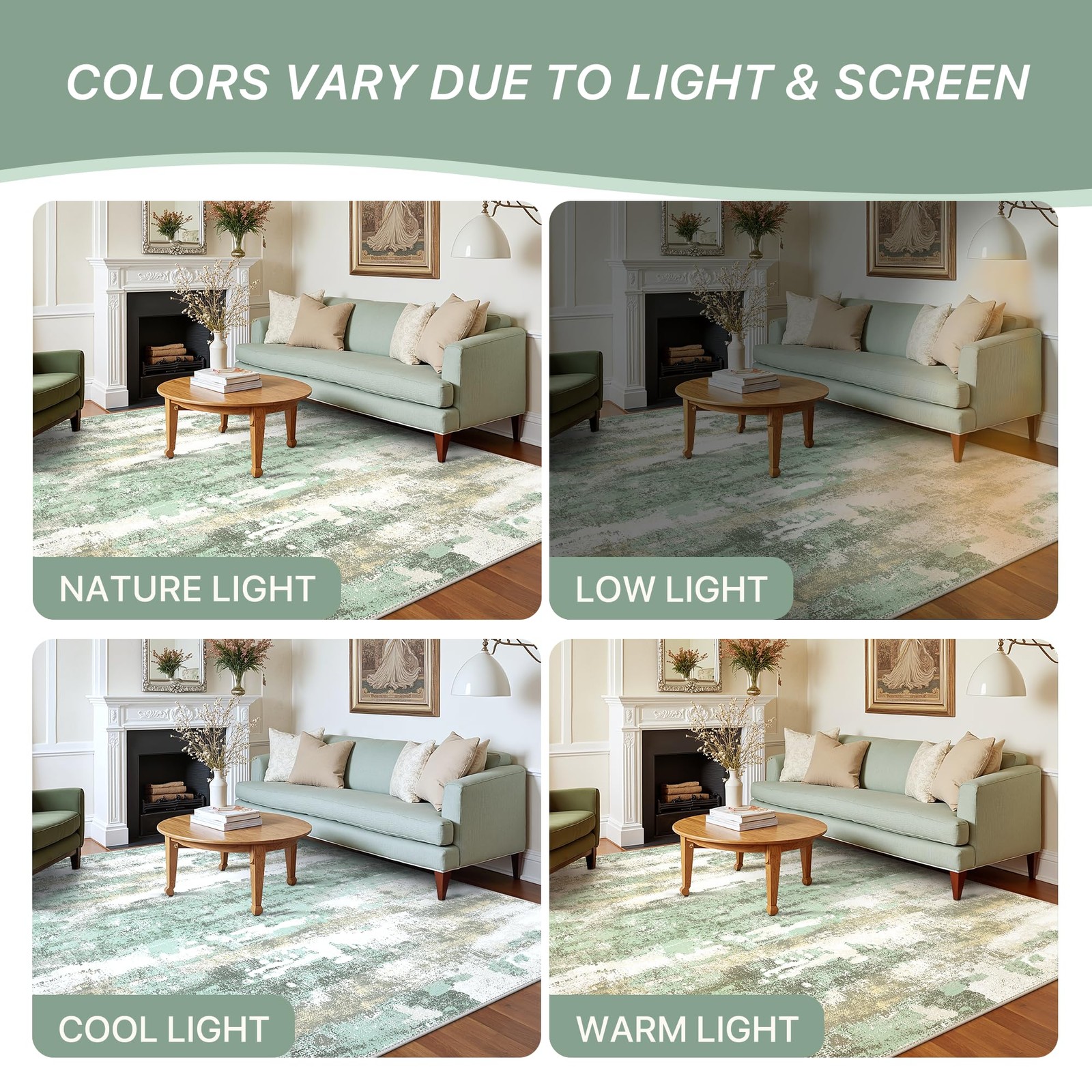 BEIMO Area Rugs 5×7 for Living Room 5′ x 7′ (Rectangular), Light Green/Cream
