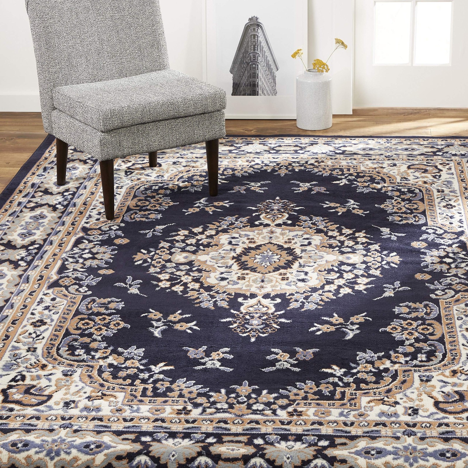 Home Dynamix Premium Sakarya Traditional Medallion Area Rug, Navy Blue/Brown,…