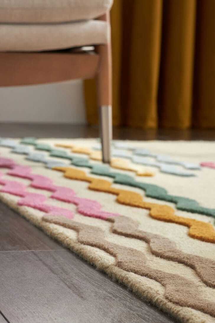 Hand Tufted Modern Area Rug Irregular Zig Zag Wave Stripe Carpet for Bedroom