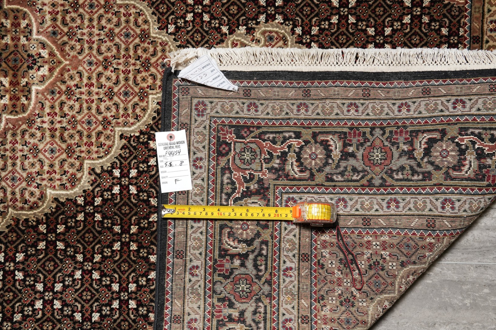 5.5 x 8 Black Tabriiz Mahii Wool and Silk Handmade Rug #F-4454