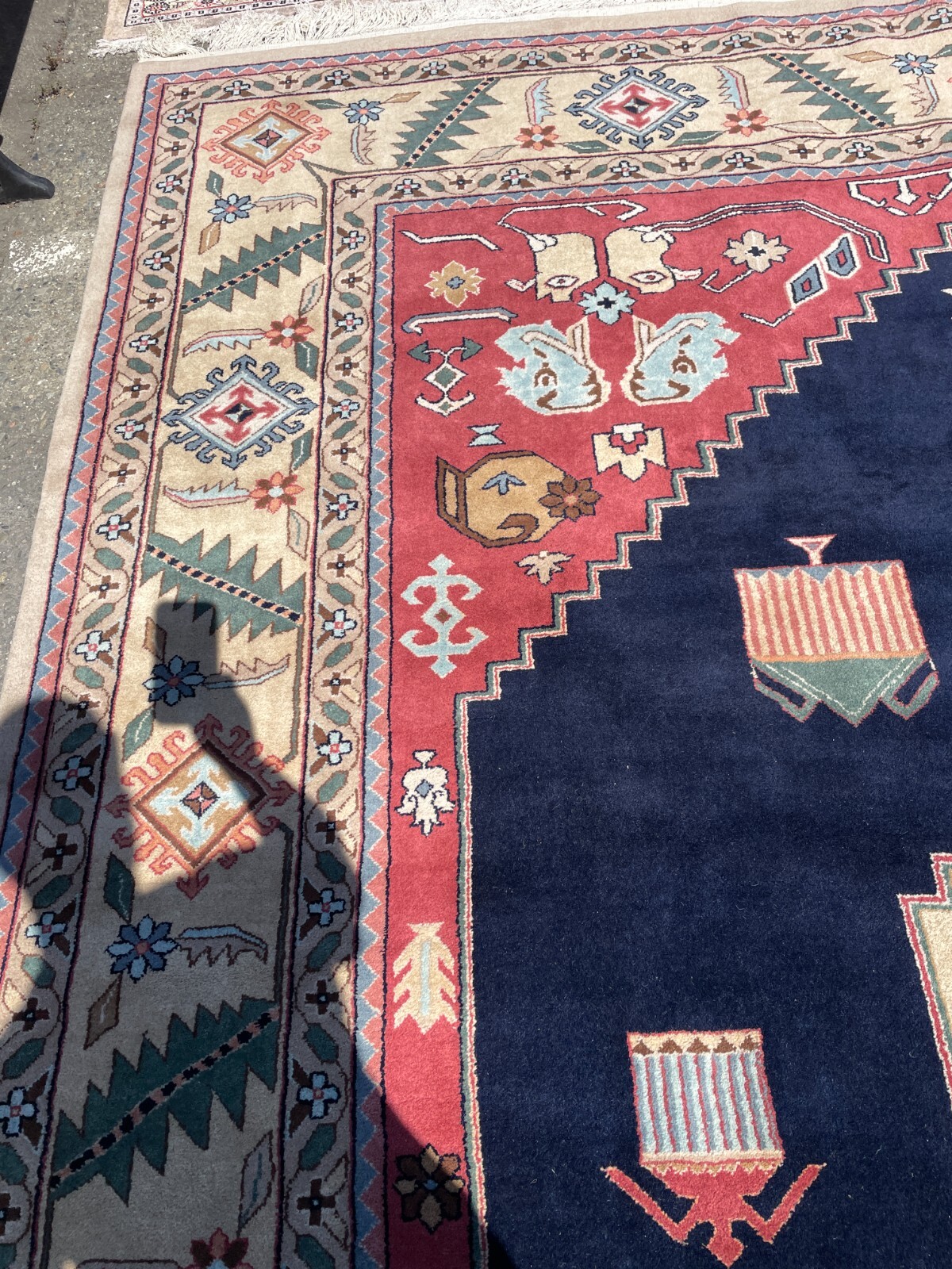 Hand-Woven Wool Area Rug w/ Geometric Design, 10.1′ x 13.10′
