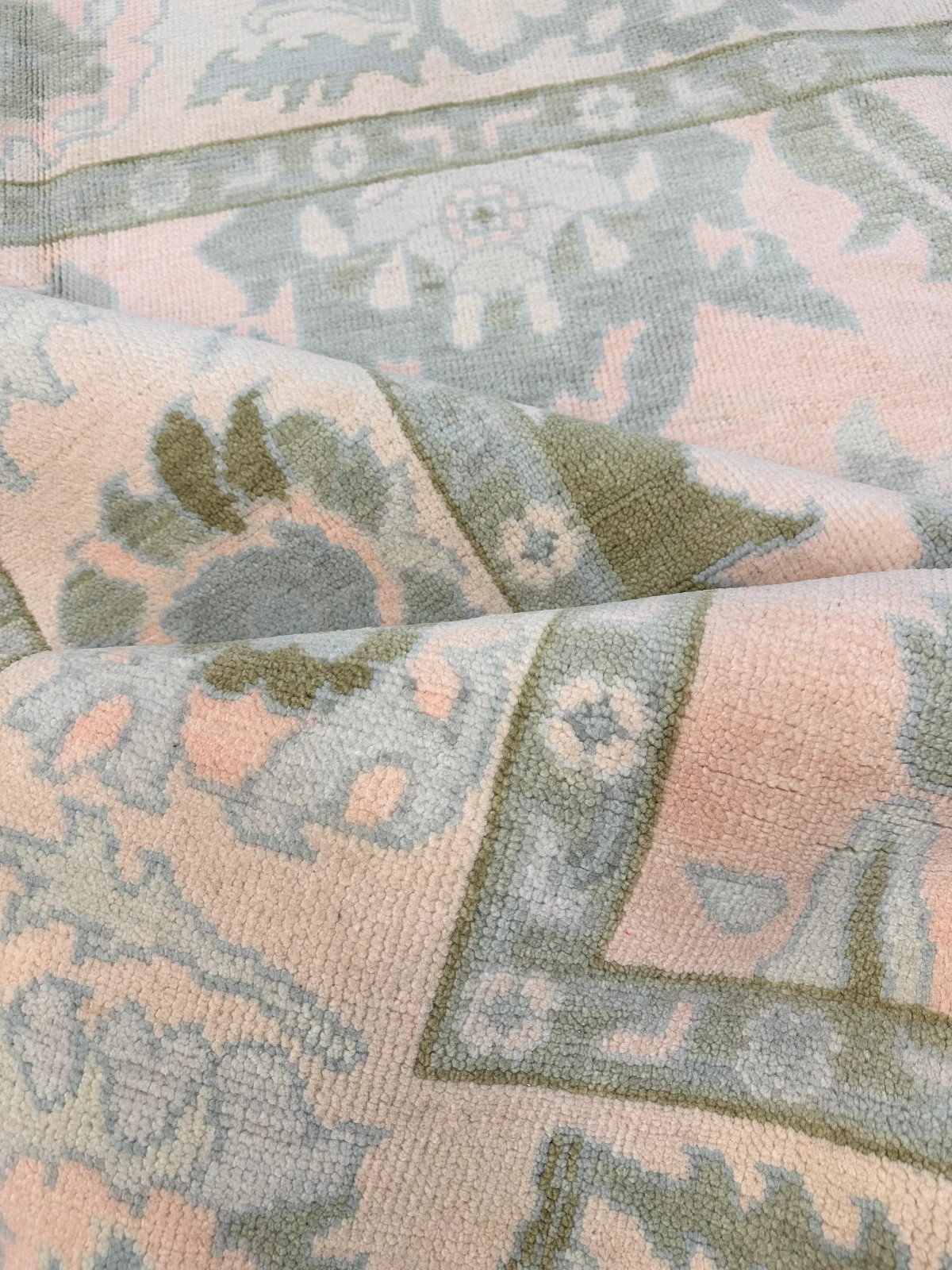 Pastel Pink Oushak Rug Hand Knotted Wool Vintage Floral Area Rug Handmade Carpet
