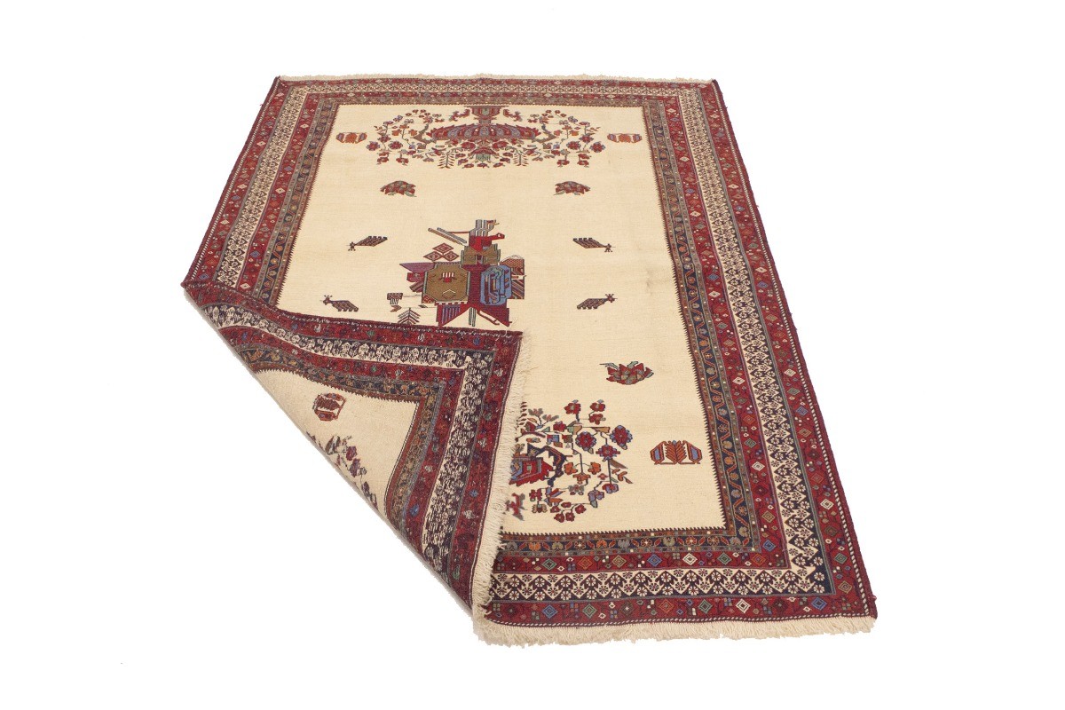 Sumak Pictorial Floral Tribal Style Oriental Rug Flat-Weave Wool Carpet 4’6X6 ft
