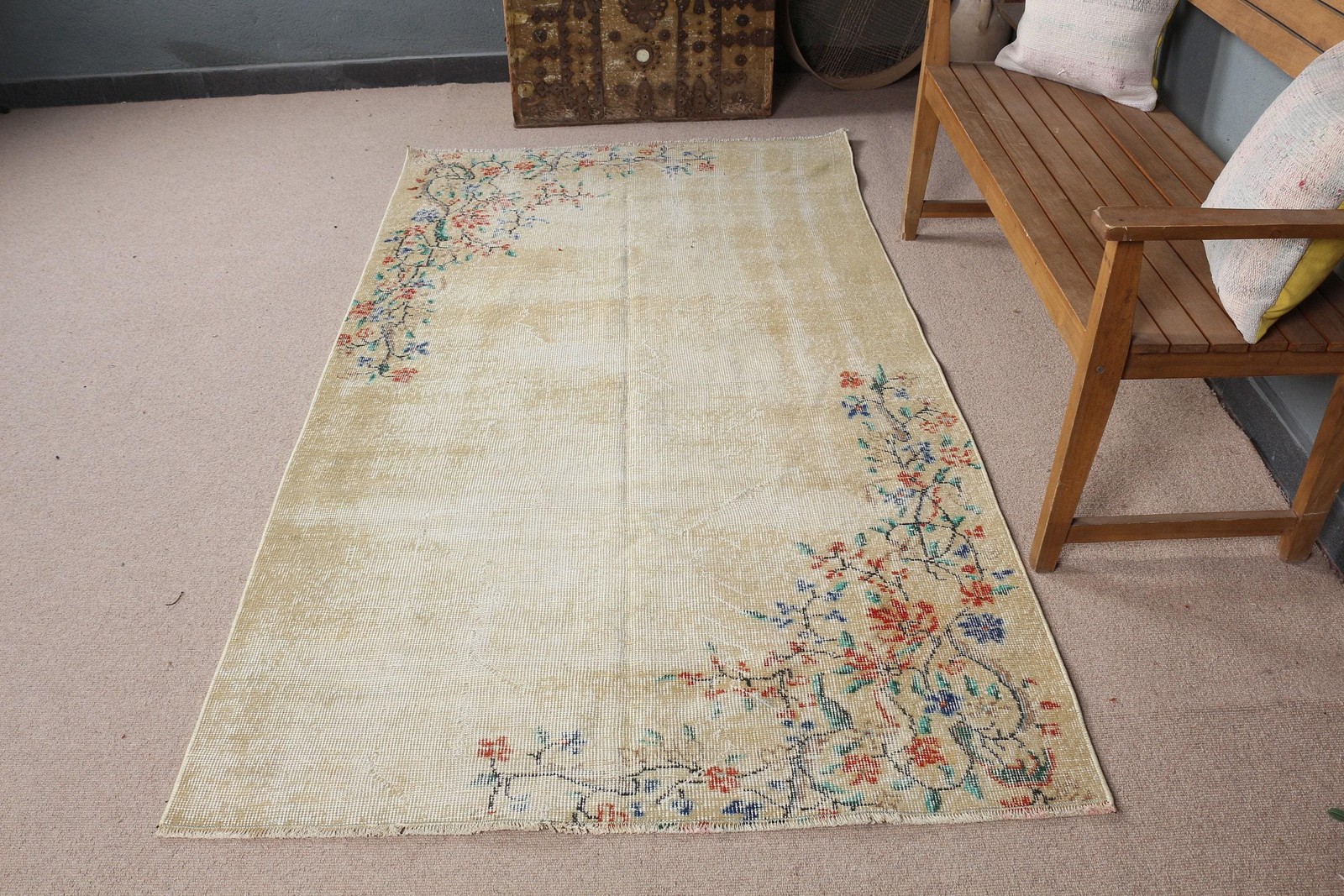 4,3×7,5 ft Rug, Area Turkish Rug, White Moroccan Rug