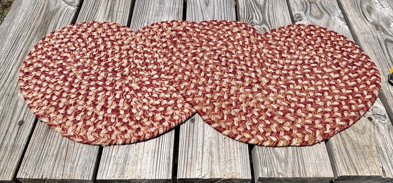 Small Heart Shaped Braided Rug Accents Pet Bowl Rugs Set Of 2 Vintage 19×14