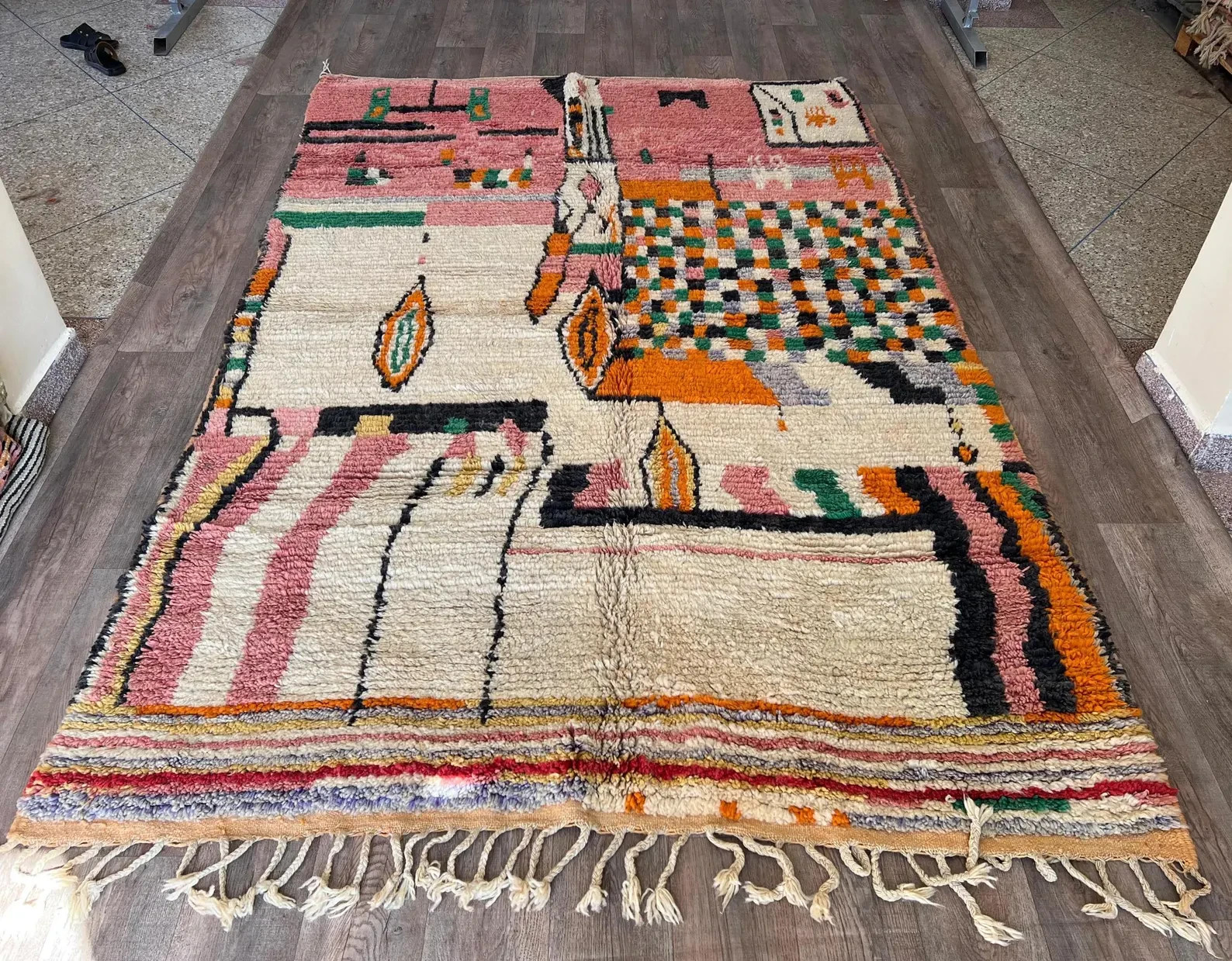 Handmade Moroccan Boujaad Rug – Custom Wool Berber Carpet – Colorful Abstract Tr