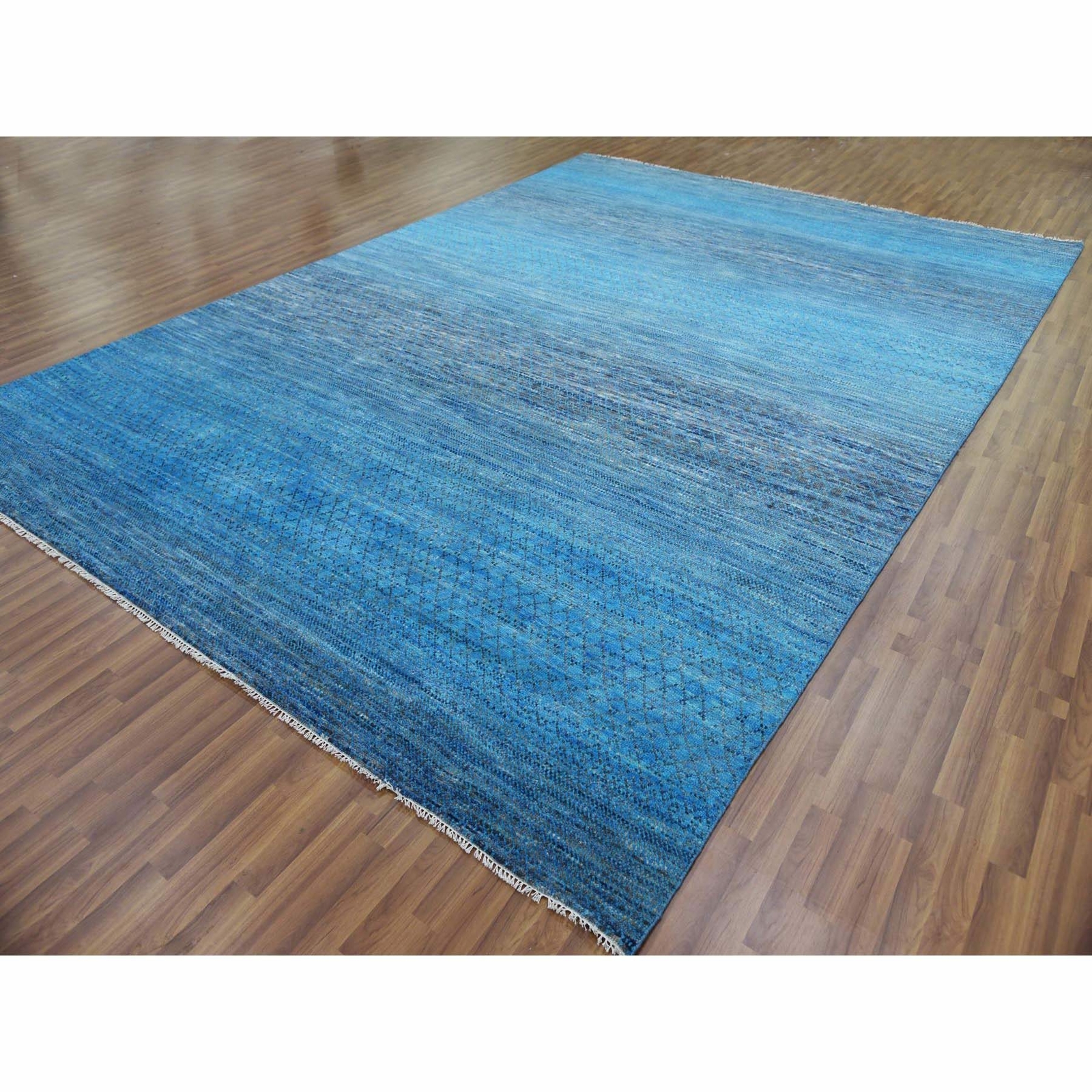 10′ x 14’3″ Blue Modern Chiaroscuro Collection Pure Wool Hand Knotted Rug R79172