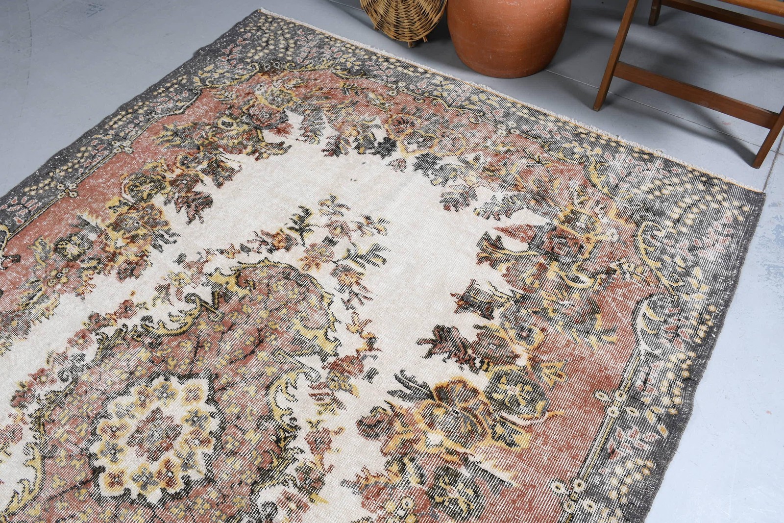 Turkish Large Rug 6,3×9,6 ft (191×293 cm), Vintage Brown Floral Rug