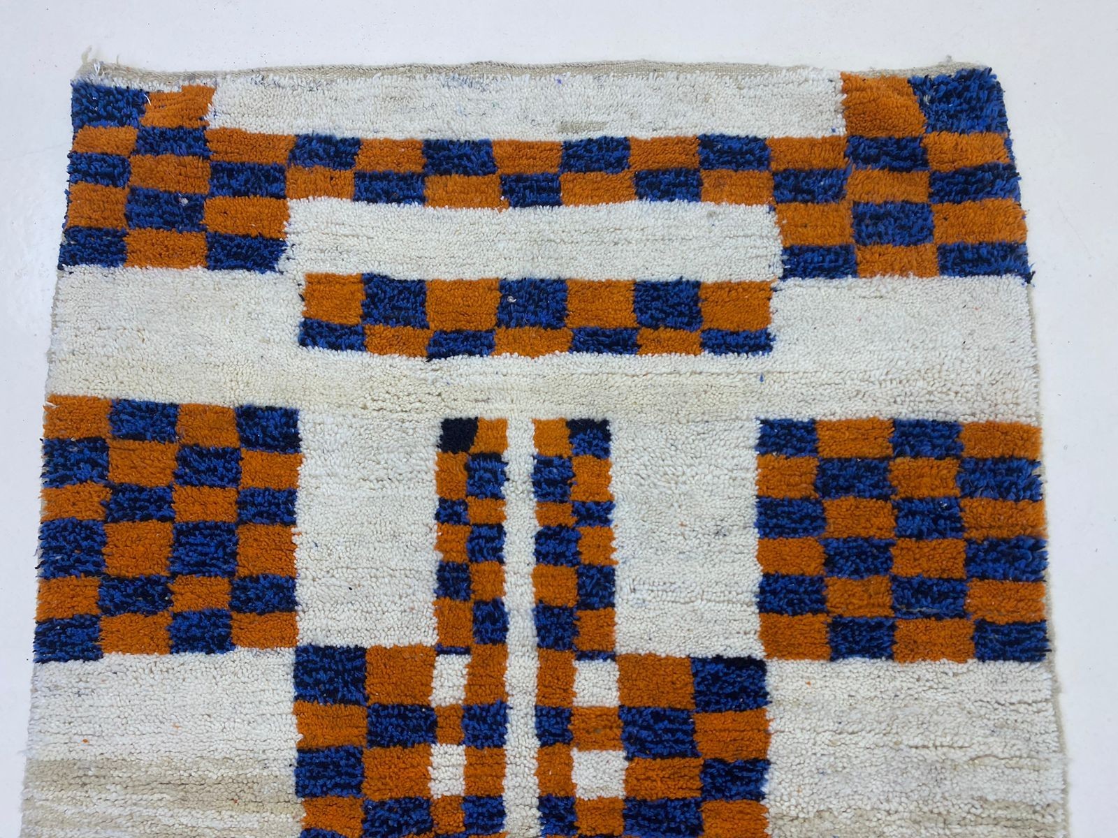 Handmade Moroccan Berber Wool Rug Blue Orange Geometric Tribal Area Carpet Boho