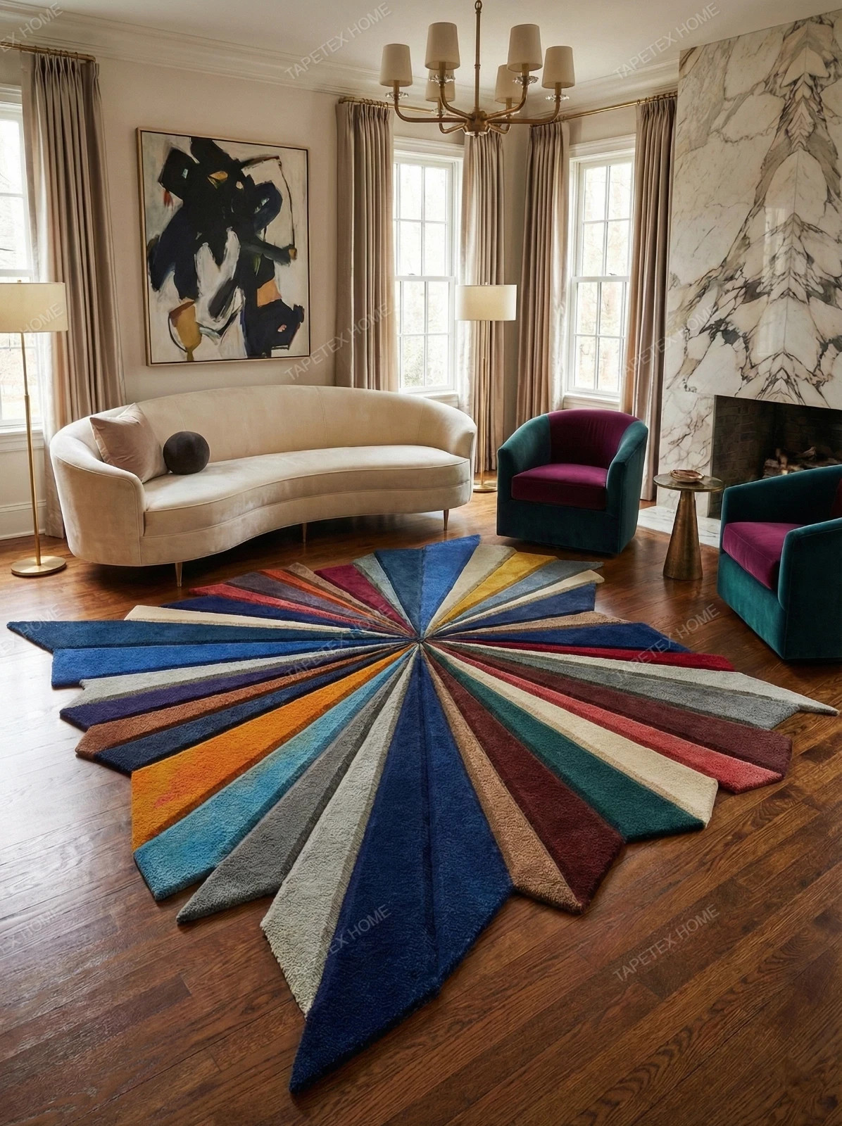 Irregular Shape Rug Hand-Tufted Wool Area Rug – Colorful Modern Bedroom Carpet